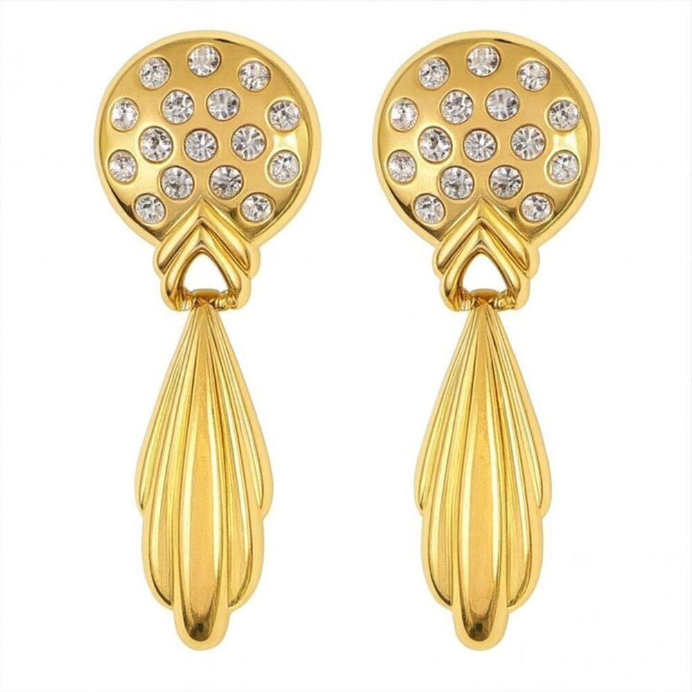 Vintage Art Deco Gold and Crystal Drop Statement Earrings